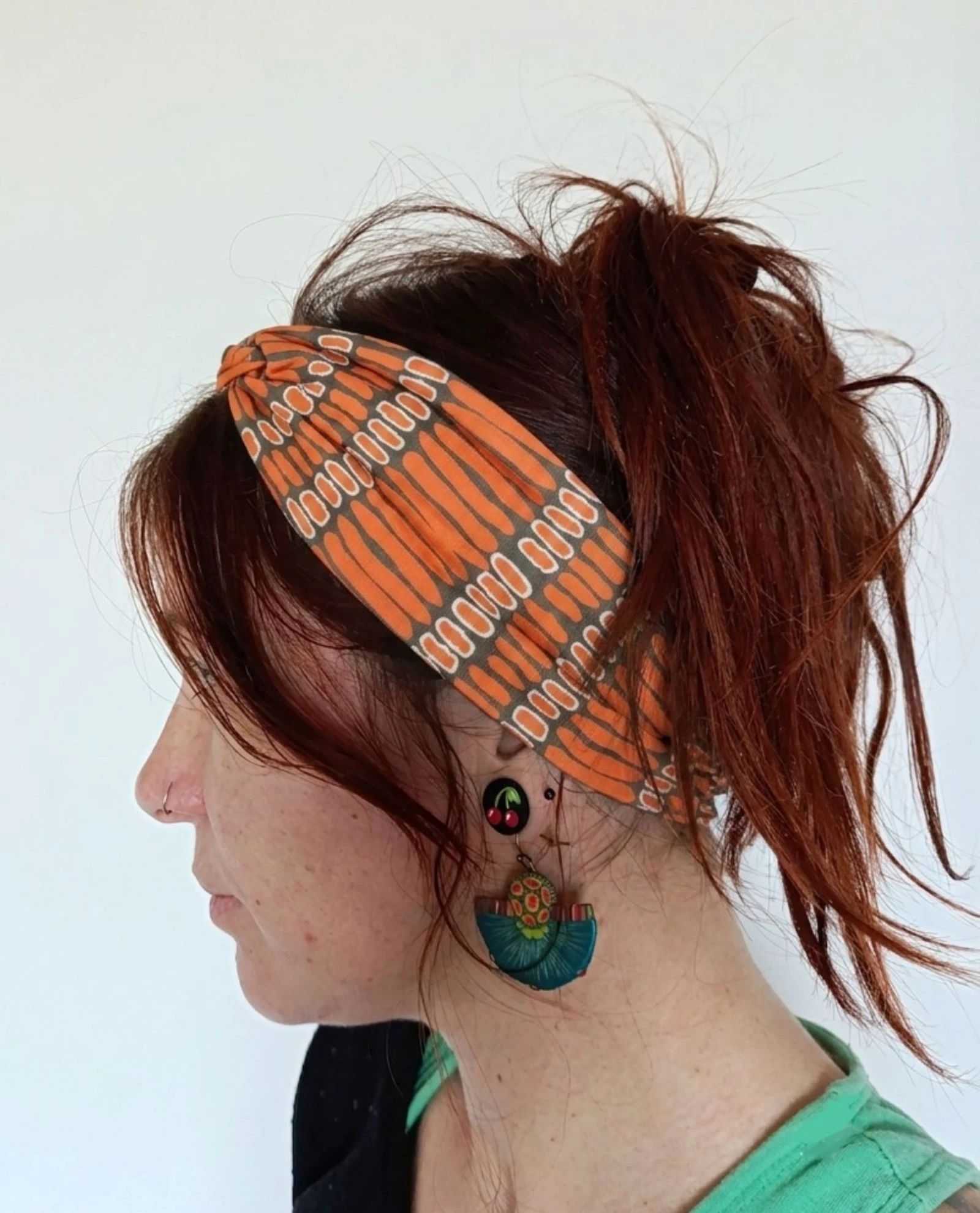 Bandeau cheveux femme - motifs graphiques orange 